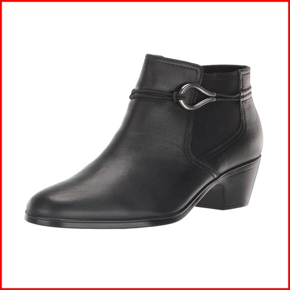 Leather Ankle Boots with Side Zipper Block Heel Padded Insole